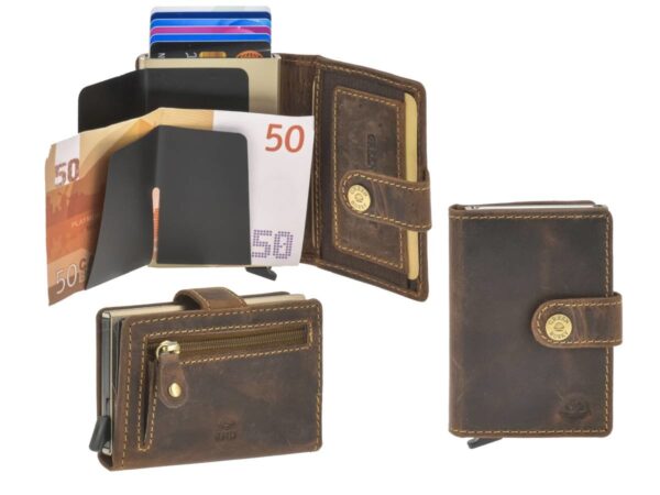 Bőr kártyatok 7x10cm bankjegyrekesszel és érmetartóval ZIP "Vintage" antik barna