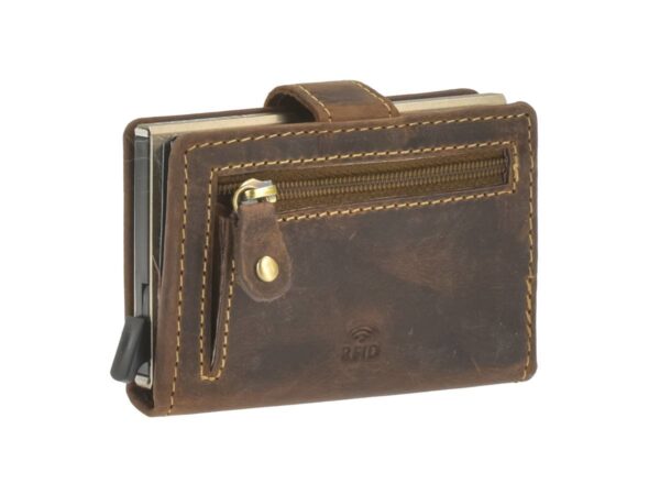 Bőr kártyatok 7x10cm bankjegyrekesszel és érmetartóval ZIP "Vintage" antik barna - Image 7