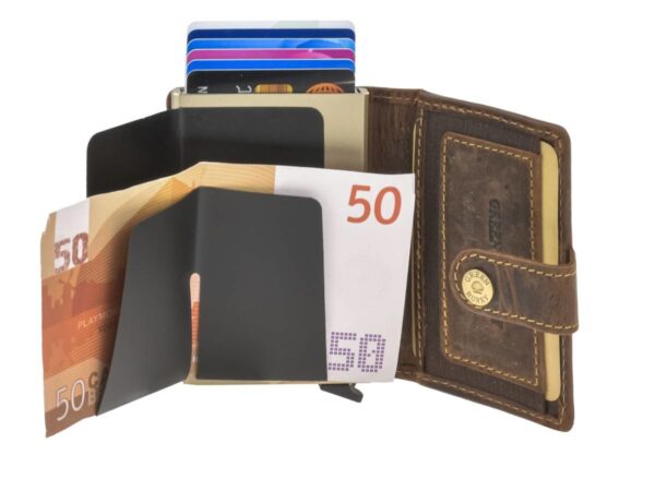 Bőr kártyatok 7x10cm bankjegyrekesszel és érmetartóval ZIP "Vintage" antik barna - Image 4