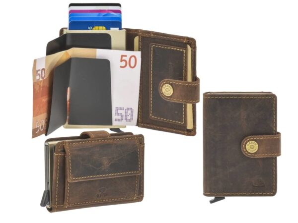 Bőr kártyatok 7x10cm bankjegyrekesszel és érmetartóval COIN "Vintage" antik barna - Image 8