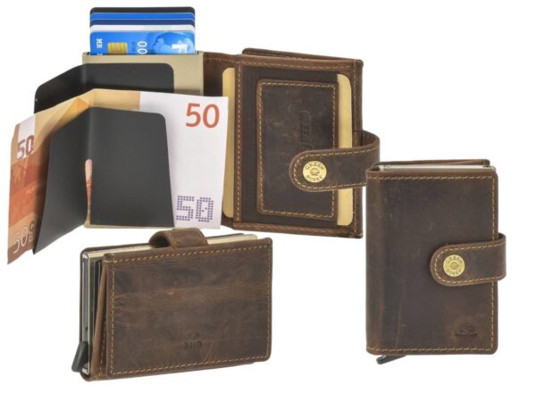 Bőr kártyatok 7x10cm bankjegyrekesszel és érmetartóval DOBOZ "Vintage" antik barna - Image 3