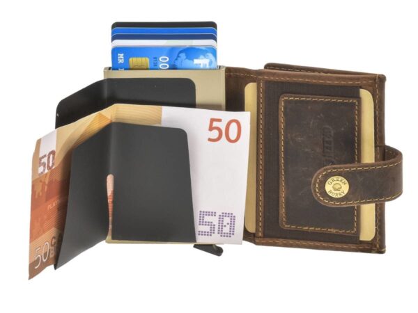 Bőr kártyatok 7x10cm bankjegyrekesszel és érmetartóval DOBOZ "Vintage" antik barna - Image 7