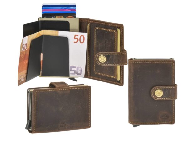 Bőr kártyatok 7x10cm bankjegytartó rekesszel érmerekesz nélkül "Vintage" antik barna - Image 3
