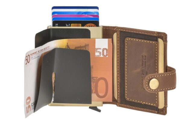 Bőr kártyatok 7x10cm bankjegyrekesszel és érmetartóval COIN "Vintage" konyak - Image 9