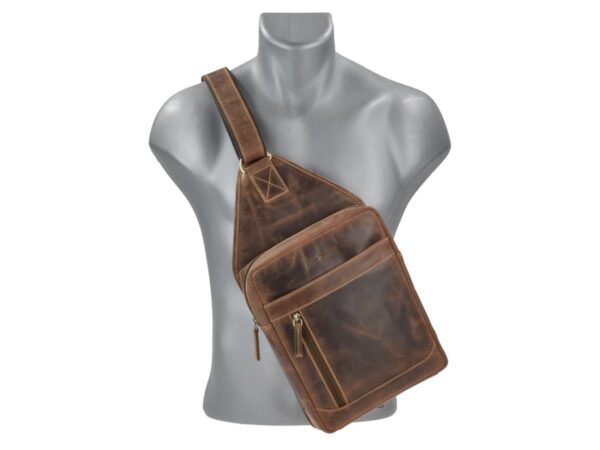 Crossbody táska bőr 21x41cm "Vintage" antik barna - Image 5