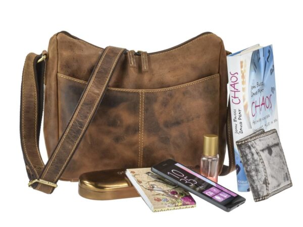Válltáska bőr 30x24cm "Vintage" hobo táska antik barna - Image 3