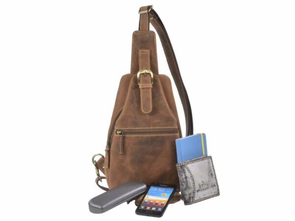 Crossbody táska bőr 20x40cm "Vintage" antik barna - Image 3
