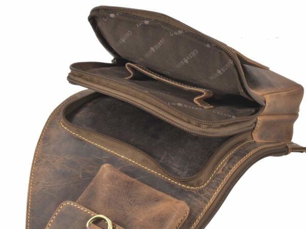 Crossbody táska bőr 21x40cm "Vintage" antik barna - Image 4