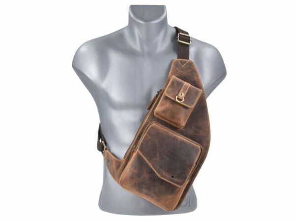 Crossbody táska bőr 21x40cm "Vintage" antik barna - Image 5