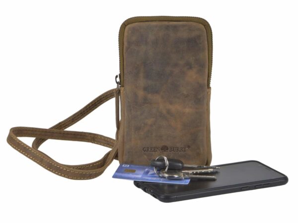 Mobiltelefon táska akasztható bőr 11x18cm "Vintage" antik barna - Image 5