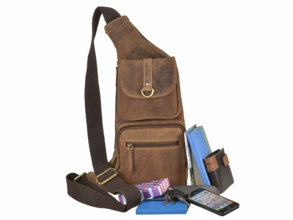 Crossbody táska bőr 26x43cm "Vintage" antik barna - Image 6