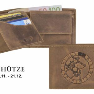 Bőr pénztárca 12x9cm "Vintage" Nyilas állatöv jellel