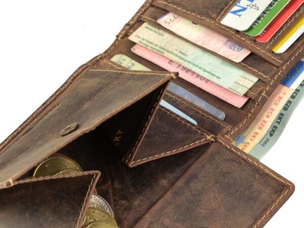 Bőr pénztárca 12x9 cm vízszintes azonosító rekesszel a "Vintage" antik barna szín megjelenítéséhez - Image 3