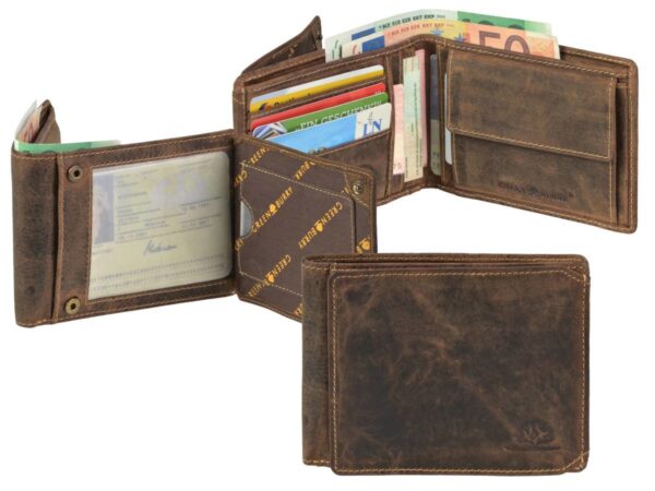 Bőr pénztárca 12x9 cm vízszintes azonosító rekesszel a "Vintage" antik barna szín megjelenítéséhez - Image 4