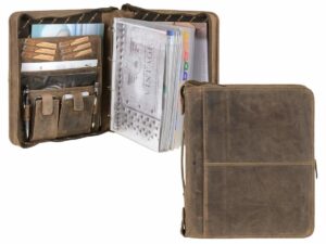 Bőr írótok A4 gyűrűs mechanizmussal "Vintage" antik barna
