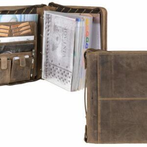 Bőr írótok A4 gyűrűs mechanizmussal "Vintage" antik barna