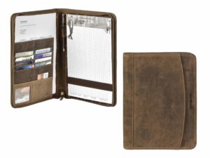 Bőr A4-es írómappa cipzárral és külső rekesszel "Vintage" antik barna