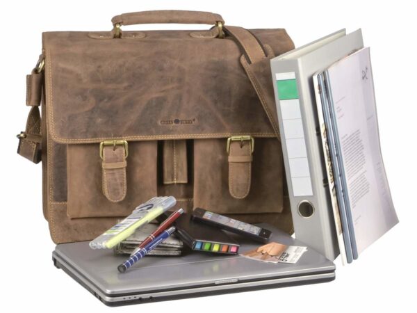 Bőr aktatáska 39x31cm notebook rekesszel "Vintage" antik barna - Image 7