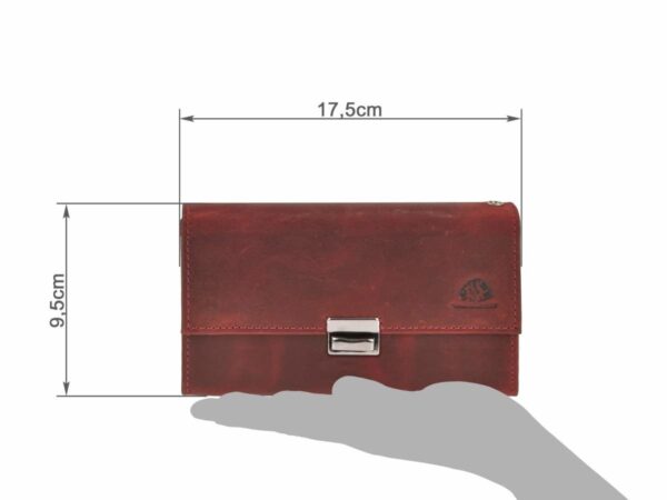 Pincér bőr pénztárca 17x9cm "Vintage" ablakrekesszel antik piros - Image 4