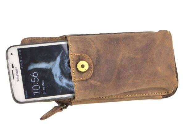 Övtáska bőr 17x9cm mobiltelefon rekesszel "Vintage" antik barna - Image 7