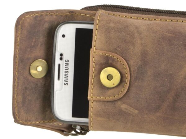Övtáska bőr 17x9cm mobiltelefon rekesszel "Vintage" antik barna - Image 6