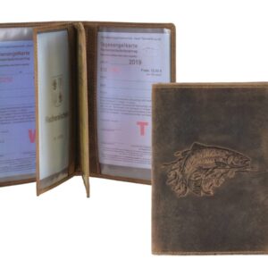 Bőr ID tok 12x16cm 3 részes haldomborítással "Vintage" antik sebes pisztráng