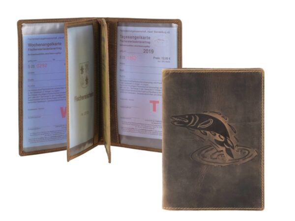 Bőr ID tok 12x16cm 3 részes haldomborítással "Vintage" antik barna csuka - Image 3
