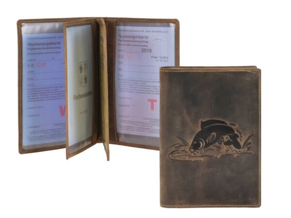 Bőr ID tok 12x16cm 3 részes haldomborítással "Vintage" antik barna ponty - Image 9