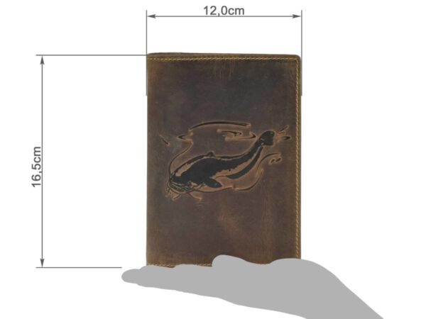 Bőr ID tok 12x16cm 3 részes haldomborítással "Vintage" antik barna harcsa - Image 2