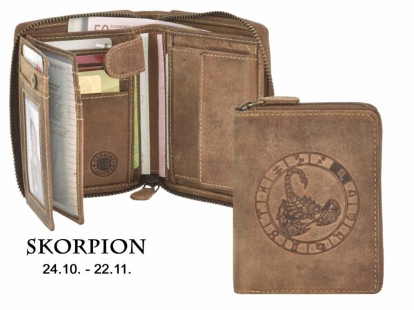 Cipzáras pénztárca 10x12cm Scorpion "Vintage" antik barna