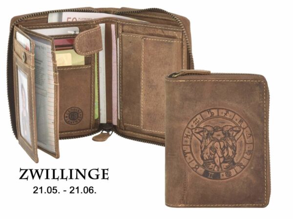 Cipzáras pénztárca 10x12cm Gemini "Vintage" antik barna - Image 12